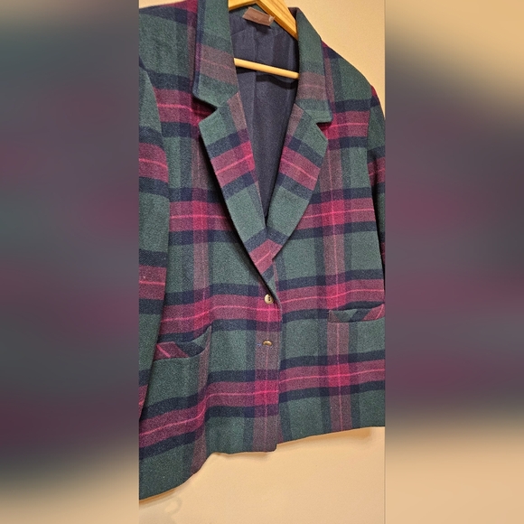 Vintage  Tan Jay Plaid Wool Blended Blazer.Sz.16 - Picture 4 of 9